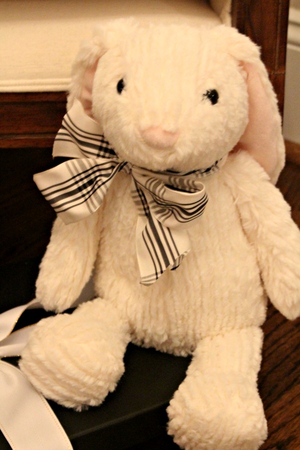 Christmas bunny with Joanna Gaines ribbon. jennelyinteriors.com