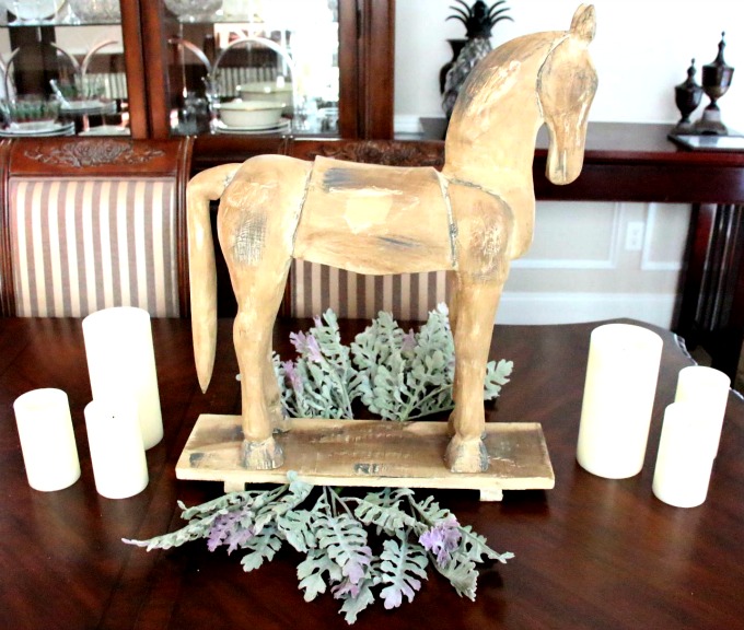 This horse from Painted Fox is the perfect winter decoration. It is the perfect size for my dining room table.