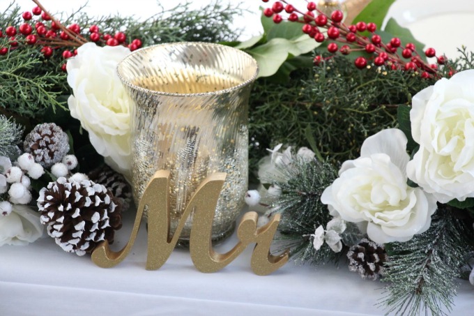 The Mr. and Mrs. wooden letters were added to designate the bride and groom's table. 