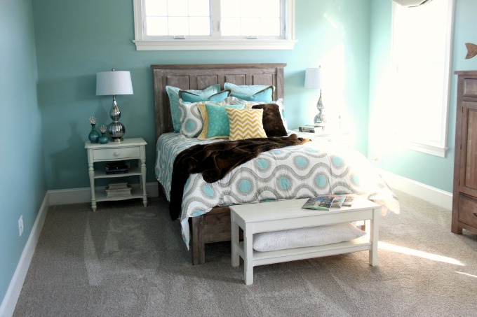 These pictures were from Homearama 2016 The Tara Preston Home. I styled this guest bedroom with these gorgeous beach colors. 