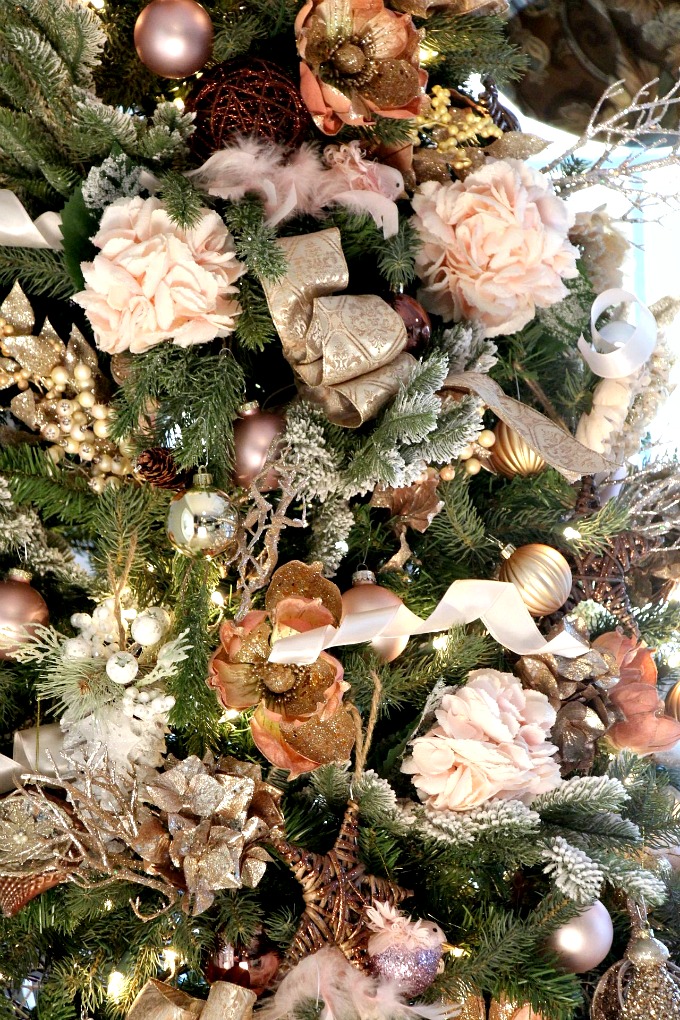 Rose gold and gold metallics were used on this tree along with blush ornaments.