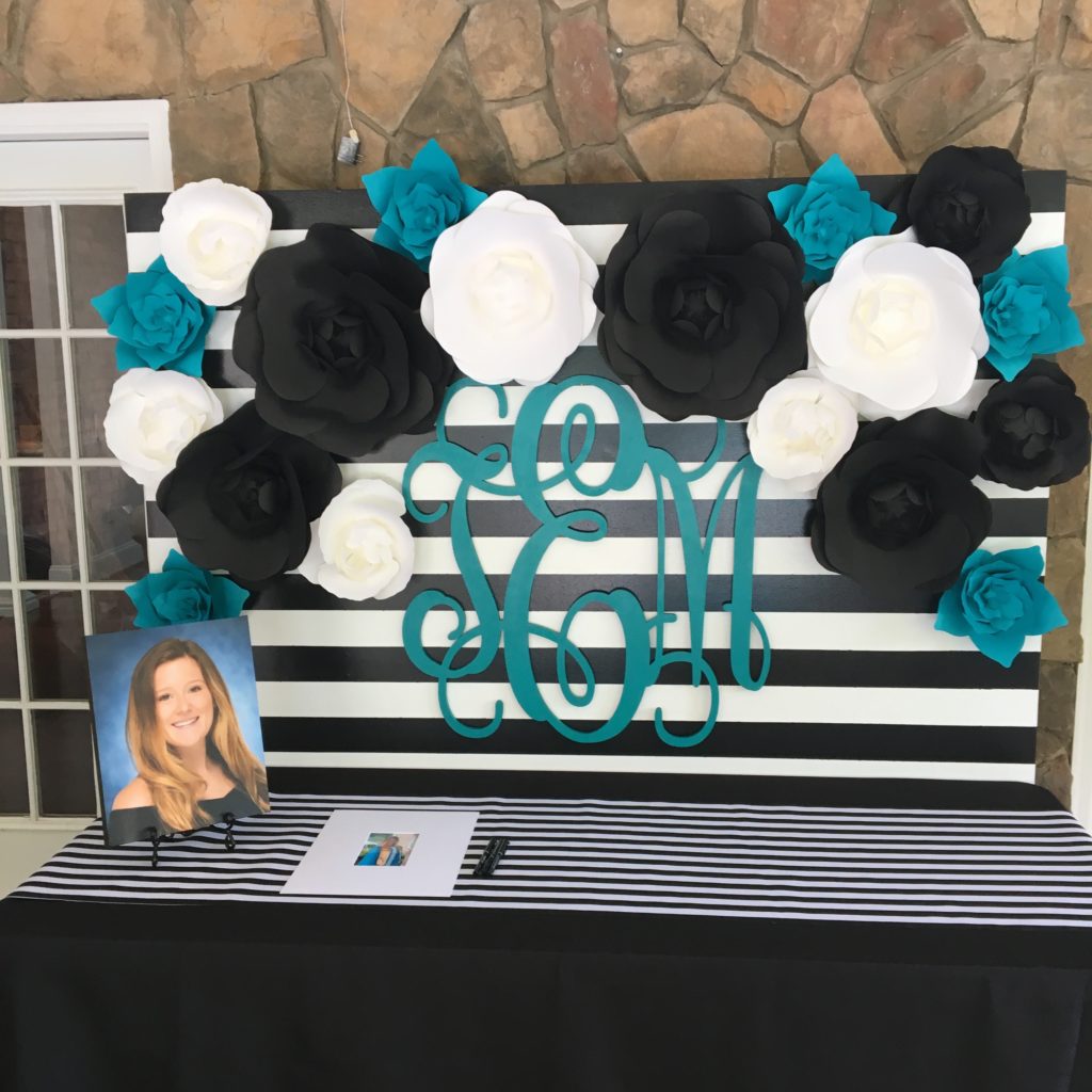 Black, teal and white backdrop for my daughter's high school graduation party.