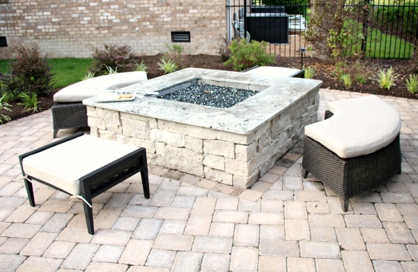 This square fire pit was built for backyard entertaining. 