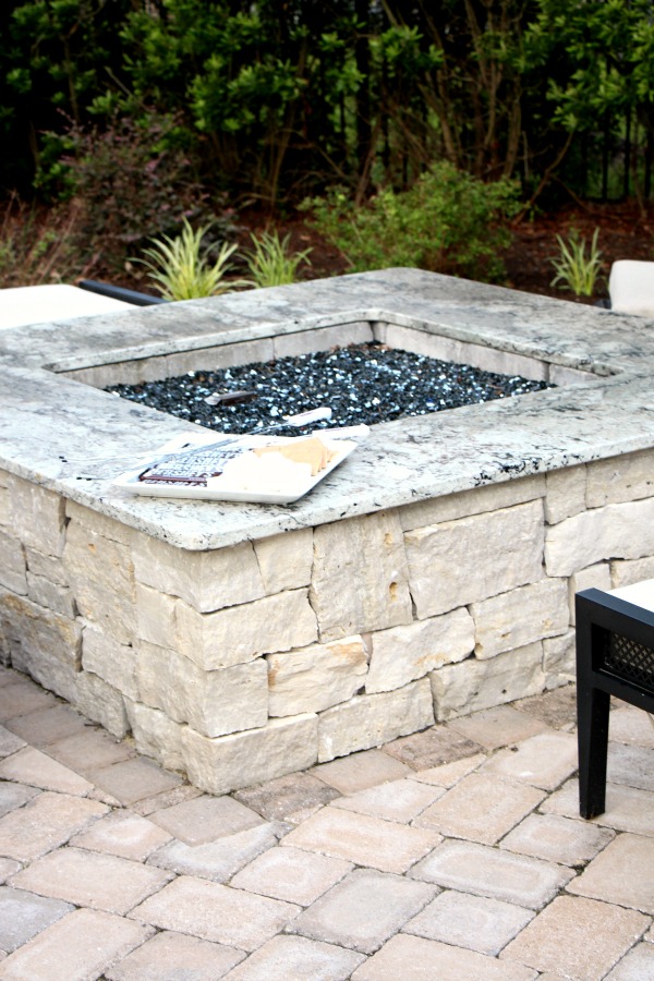 This square fire pit was built for backyard entertaining. 