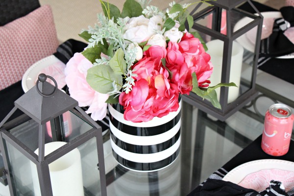 Modern black and white backyard oasis with pink accents. Yourstrulyjenn